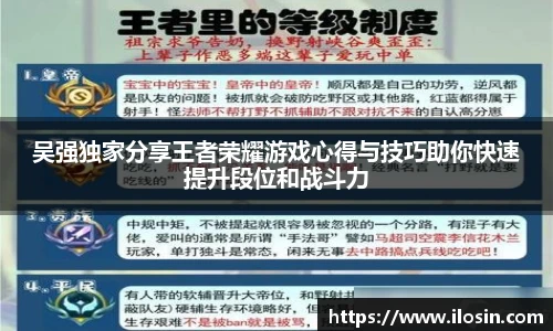 吴强独家分享王者荣耀游戏心得与技巧助你快速提升段位和战斗力